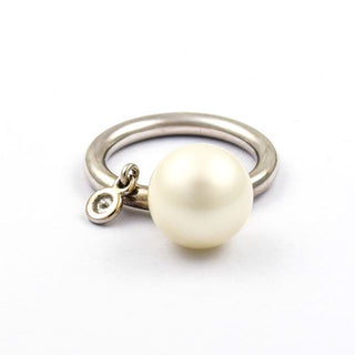 Katzler Perlenring aus 750 Weißgold mit Brillant, nachhaltiger second hand Schmuck perfekt aufgearbeitet