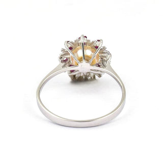 Perlenring aus 585 Weißgold mit Rubin, nachhaltiger second hand Schmuck perfekt aufgearbeitet