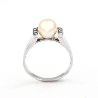 Perlenring aus 750 Weißgold mit Brillant, nachhaltiger second hand Schmuck perfekt aufgearbeitet