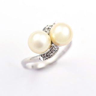 Perlenring aus 750 Weißgold mit Brillant, nachhaltiger second hand Schmuck perfekt aufgearbeitet