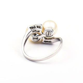 Perlenring aus 750 Weißgold mit Brillant, nachhaltiger second hand Schmuck perfekt aufgearbeitet