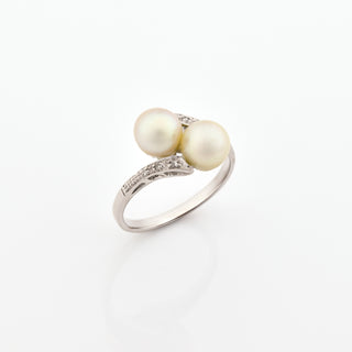 Perlenring aus 750 Weißgold mit Diamant, nachhaltiger second hand Schmuck perfekt aufgearbeitet