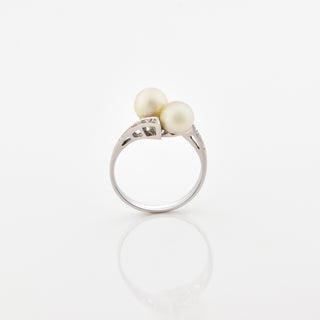 Perlenring aus 750 Weißgold mit Diamant, nachhaltiger second hand Schmuck perfekt aufgearbeitet