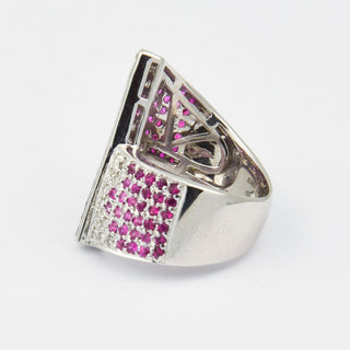 Rubinring aus 750 Weißgold mit Brillant, nachhaltiger second hand Schmuck perfekt aufgearbeitet