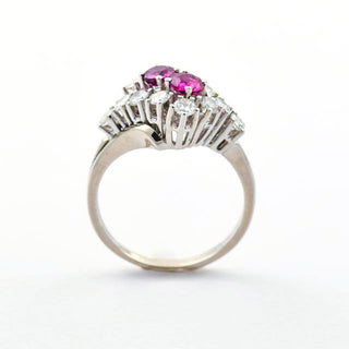 Rubinring aus 585 Weißgold mit Brillant, nachhaltiger second hand Schmuck perfekt aufgearbeitet