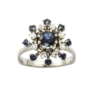 Ring aus 585 Weißgold mit Saphir und Diamant, nachhaltiger second hand Schmuck perfekt aufgearbeitet