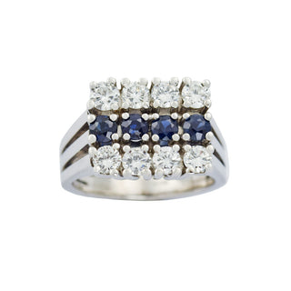 Saphirring aus 750 Weißgold mit Brillant, nachhaltiger second hand Schmuck perfekt aufgearbeitet