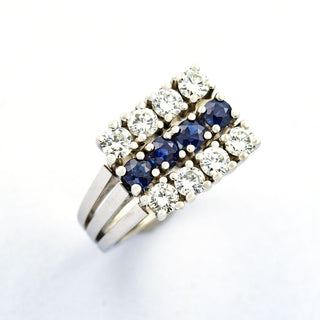 Saphirring aus 750 Weißgold mit Brillant, nachhaltiger second hand Schmuck perfekt aufgearbeitet