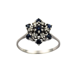 Saphirring aus 585 Weißgold mit Diamant, nachhaltiger second hand Schmuck perfekt aufgearbeitet