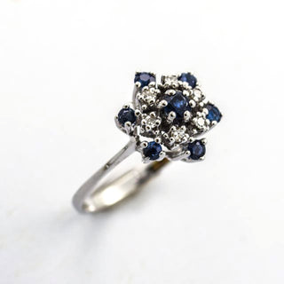 Saphirring aus 585 Weißgold mit Diamant, nachhaltiger second hand Schmuck perfekt aufgearbeitet