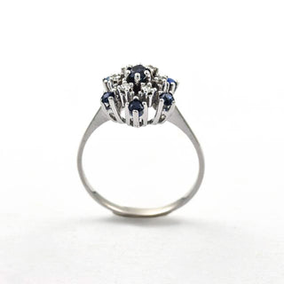 Saphirring aus 585 Weißgold mit Diamant, nachhaltiger second hand Schmuck perfekt aufgearbeitet