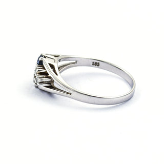 Saphirring aus 585 Weißgold mit Diamant, nachhaltiger second hand Schmuck perfekt aufgearbeitet