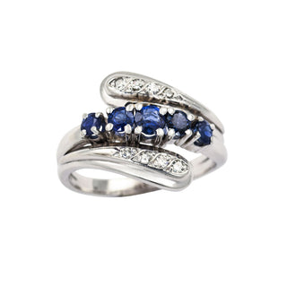 Saphirring aus 585 Weißgold mit Diamant, nachhaltiger second hand Schmuck perfekt aufgearbeitet