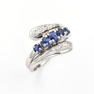 Saphirring aus 585 Weißgold mit Diamant, nachhaltiger second hand Schmuck perfekt aufgearbeitet