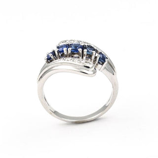 Saphirring aus 585 Weißgold mit Diamant, nachhaltiger second hand Schmuck perfekt aufgearbeitet