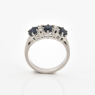 Saphirring aus 585 Weißgold mit Diamant, nachhaltiger second hand Schmuck perfekt aufgearbeitet