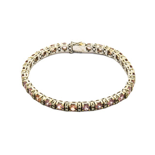 Rivièrearmband aus 750 Weißgold mit Granat und Diamant, nachhaltiger second hand Schmuck perfekt aufgearbeitet