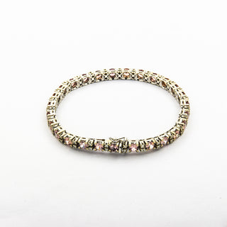 Rivièrearmband aus 750 Weißgold mit Granat und Diamant, nachhaltiger second hand Schmuck perfekt aufgearbeitet