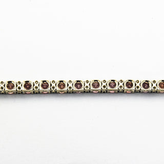 Rivièrearmband aus 750 Weißgold mit Granat und Diamant, nachhaltiger second hand Schmuck perfekt aufgearbeitet