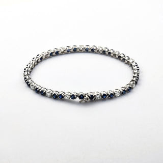 Rivièrearmband aus 750 Weißgold mit Saphir und Brillant, nachhaltiger second hand Schmuck perfekt aufgearbeitet