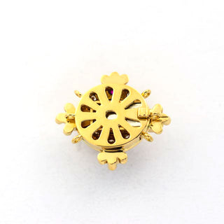 Saphirschließe aus 750 Gelbgold mit Rubin und Brillant, nachhaltiger second hand Schmuck perfekt aufgearbeitet