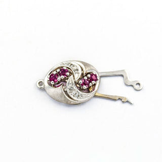 Rubinschließe aus 585 Weißgold mit Diamant, nachhaltiger second hand Schmuck perfekt aufgearbeitet