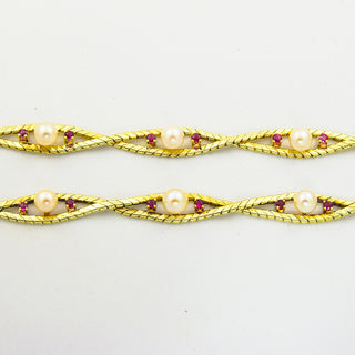 Schmuckset aus 585 Gelbgold mit Perle und Rubin, nachhaltiger second hand Schmuck perfekt aufgearbeitet