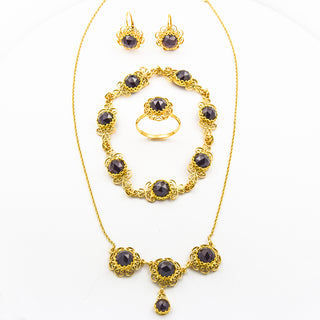 Schmuckset aus 585 Roségold mit Granat, nachhaltiger second hand Schmuck perfekt aufgearbeitet