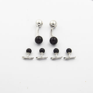 Schmuckset aus 750 Weißgold mit Onyx, nachhaltiger second hand Schmuck perfekt aufgearbeitet