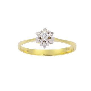 Solitärring aus 585 Gelb- und Weißgold mit Brillant, nachhaltiger second hand Schmuck perfekt aufgearbeitet