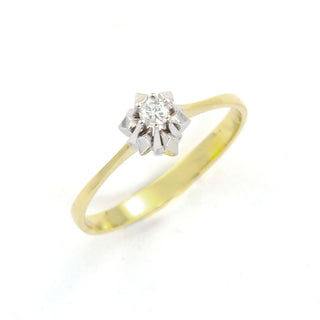 Solitärring aus 585 Gelb- und Weißgold mit Brillant, nachhaltiger second hand Schmuck perfekt aufgearbeitet