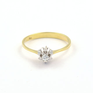 Solitärring aus 585 Gelb- und Weißgold mit Brillant, nachhaltiger second hand Schmuck perfekt aufgearbeitet