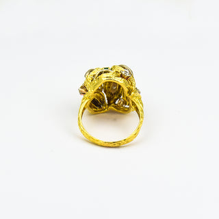 Ring aus 750 Gelb- und Weißgold mit Smaragd, Brillant und Diamant, nachhaltiger second hand Schmuck perfekt aufgearbeitet