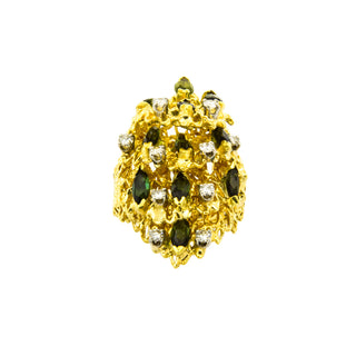 Ring Terraco aus 750 Gelb- und Weißgold mit Turmalin und Brillant, nachhaltiger second hand Schmuck perfekt aufgearbeitet