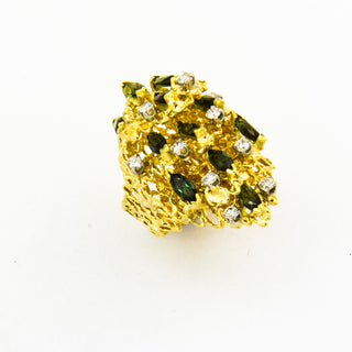 Ring Terraco aus 750 Gelb- und Weißgold mit Turmalin und Brillant, nachhaltiger second hand Schmuck perfekt aufgearbeitet