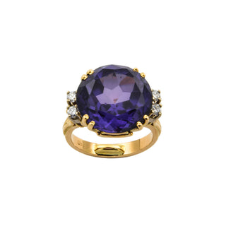 Ring aus 750 Gelb- und Weißgold mit synth. Stein und Brillant, nachhaltiger second hand Schmuck perfekt aufgearbeitet