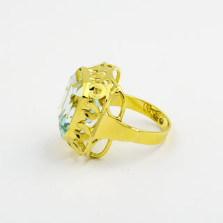 Ring aus 585 Gelbgold mit Aquamarin, nachhaltiger second hand Schmuck perfekt aufgearbeitet