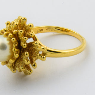 Perlring aus 585 Gelbgold, nachhaltiger second hand Schmuck perfekt aufgearbeitet