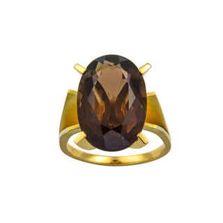Ring aus 750 Gelbgold mit Rauchquarz, nachhaltiger second hand Schmuck perfekt aufgearbeitet