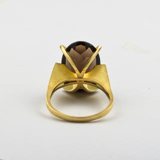 Ring aus 750 Gelbgold mit Rauchquarz, nachhaltiger second hand Schmuck perfekt aufgearbeitet