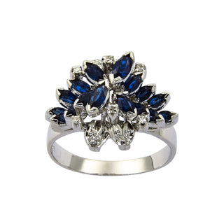 Saphirring aus 585 Weißgold mit Diamant, nachhaltiger second hand Schmuck perfekt aufgearbeitet