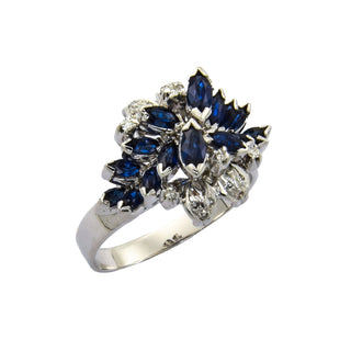 Saphirring aus 585 Weißgold mit Diamant, nachhaltiger second hand Schmuck perfekt aufgearbeitet