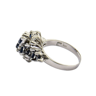 Saphirring aus 585 Weißgold mit Diamant, nachhaltiger second hand Schmuck perfekt aufgearbeitet