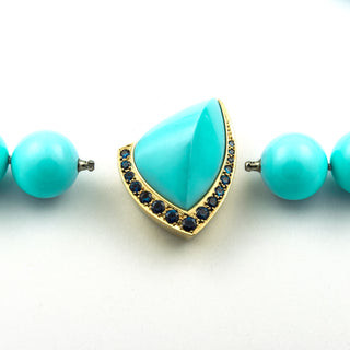 Raths Türkiskette mit Wechselschließe aus 750 Rosé- und Weißgold mit Türkis und Saphir, nachhaltiger second hand Schmuck perfekt aufgearbeitet