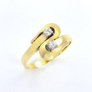 Toi-et-Moi Ring aus 585 Gelb- und Weißgold mit Brillant, nachhaltiger second hand Schmuck perfekt aufgearbeitet