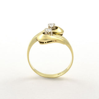 Toi-et-Moi Ring aus 585 Gelb- und Weißgold mit Brillant, nachhaltiger second hand Schmuck perfekt aufgearbeitet