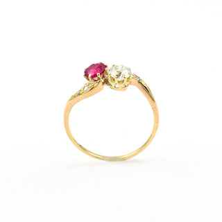 Rubinring aus 585 Gelbgold mit Brillant, nachhaltiger second hand Schmuck perfekt aufgearbeitet