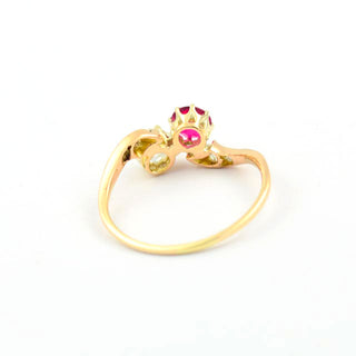 Rubinring aus 585 Gelbgold mit Brillant, nachhaltiger second hand Schmuck perfekt aufgearbeitet