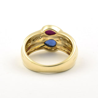 Toi-et-Moi Ring aus 585 Gelbgold mit Rubin, Saphir und Brillant, nachhaltiger second hand Schmuck perfekt aufgearbeitet
