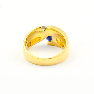 Saphirring aus 750 Gelbgold mit Brillant, nachhaltiger second hand Schmuck perfekt aufgearbeitet
